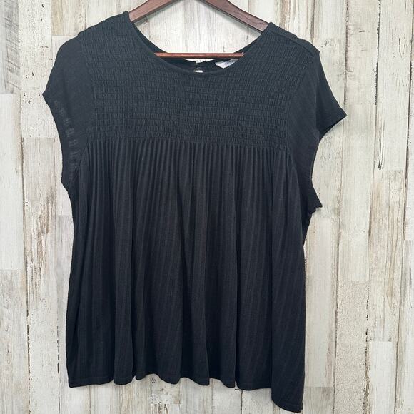 Time Tru Blouse Top Black XL Large Relaxed fit Soft Pleats Flutter Sleeve Boho - Picture 1 of 9